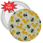 Bees Pattern Honey Bee Bug Honeycomb Honey Beehive 3  Buttons (10 pack) 