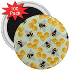 Bees Pattern Honey Bee Bug Honeycomb Honey Beehive 3  Magnets (100 pack)