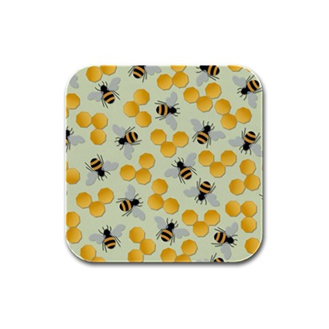 Bees Pattern Honey Bee Bug Honeycomb Honey Beehive Rubber Square Coaster (4 pack) from UrbanLoad.com Front