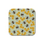 Bees Pattern Honey Bee Bug Honeycomb Honey Beehive Rubber Square Coaster (4 pack)