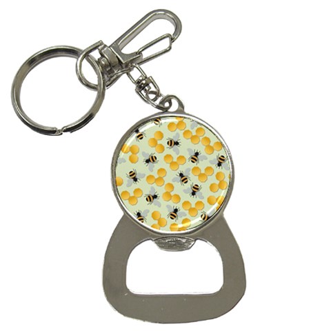 Bees Pattern Honey Bee Bug Honeycomb Honey Beehive Bottle Opener Key Chain from UrbanLoad.com Front