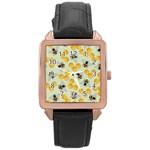 Bees Pattern Honey Bee Bug Honeycomb Honey Beehive Rose Gold Leather Watch 
