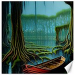 Boat Canoe Swamp Bayou Roots Moss Log Nature Scene Landscape Water Lake Setting Abandoned Rowboat Fi Canvas 12  x 12 