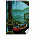 Boat Canoe Swamp Bayou Roots Moss Log Nature Scene Landscape Water Lake Setting Abandoned Rowboat Fi Canvas 12  x 18 