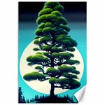 Pine Moon Tree Landscape Nature Scene Stars Setting Night Midnight Full Moon Canvas 24  x 36 