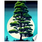 Pine Moon Tree Landscape Nature Scene Stars Setting Night Midnight Full Moon Canvas 11  x 14 