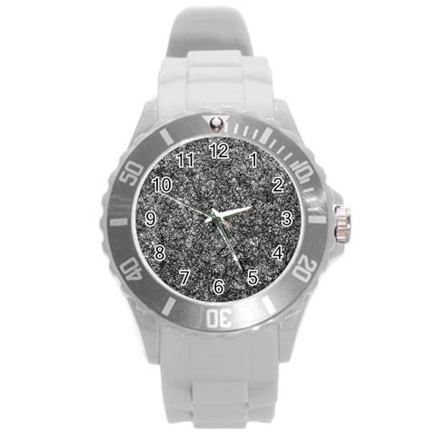 Black and white Abstract expressive print Round Plastic Sport Watch (L) from UrbanLoad.com Front