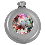 Digital Computer Technology Office Information Modern Media Web Connection Art Creatively Colorful C Round Hip Flask (5 oz)