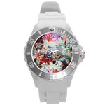 Digital Computer Technology Office Information Modern Media Web Connection Art Creatively Colorful C Round Plastic Sport Watch (L)