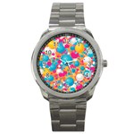 Circles Art Seamless Repeat Bright Colors Colorful Sport Metal Watch