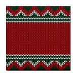 Christmas Pattern, Fabric Texture, Knitted Red Background Tile Coaster