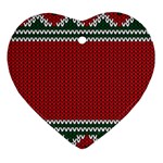 Christmas Pattern, Fabric Texture, Knitted Red Background Ornament (Heart)
