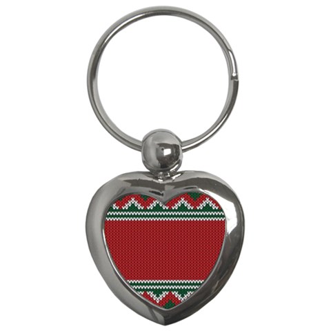 Christmas Pattern, Fabric Texture, Knitted Red Background Key Chain (Heart) from UrbanLoad.com Front
