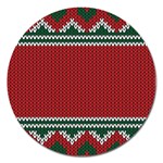 Christmas Pattern, Fabric Texture, Knitted Red Background Magnet 5  (Round)