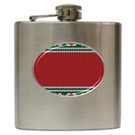 Christmas Pattern, Fabric Texture, Knitted Red Background Hip Flask (6 oz)