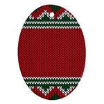 Christmas Pattern, Fabric Texture, Knitted Red Background Oval Ornament (Two Sides)