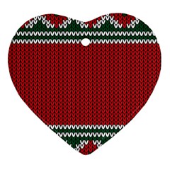 Christmas Pattern, Fabric Texture, Knitted Red Background Heart Ornament (Two Sides) from UrbanLoad.com Front