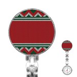 Christmas Pattern, Fabric Texture, Knitted Red Background Stainless Steel Nurses Watch