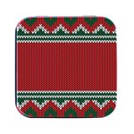 Christmas Pattern, Fabric Texture, Knitted Red Background Square Metal Box (Black)