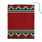 Christmas Pattern, Fabric Texture, Knitted Red Background Drawstring Pouch (5XL)