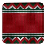 Christmas Pattern, Fabric Texture, Knitted Red Background Square Glass Fridge Magnet (4 pack)