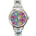 Colorful Floral Ornament, Floral Patterns Round Italian Charm Watch
