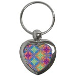 Colorful Floral Ornament, Floral Patterns Key Chain (Heart)
