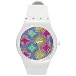 Colorful Floral Ornament, Floral Patterns Round Plastic Sport Watch (M)
