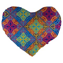 Colorful Floral Ornament, Floral Patterns Large 19  Premium Heart Shape Cushions from UrbanLoad.com Front