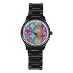 Colorful Floral Ornament, Floral Patterns Stainless Steel Round Watch