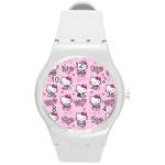 Cute Hello Kitty Collage, Cute Hello Kitty Round Plastic Sport Watch (M)