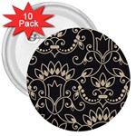 Decorative Ornament Texture, Retro Floral Texture, Vintage Texture, Gray 3  Buttons (10 pack) 