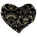 Decorative Ornament Texture, Retro Floral Texture, Vintage Texture, Gray Large 19  Premium Heart Shape Cushions