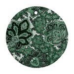 Green Ornament Texture, Green Flowers Retro Background Ornament (Round)