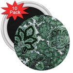 Green Ornament Texture, Green Flowers Retro Background 3  Magnets (10 pack) 