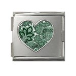 Green Ornament Texture, Green Flowers Retro Background Mega Link Heart Italian Charm (18mm)
