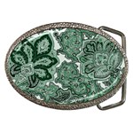 Green Ornament Texture, Green Flowers Retro Background Belt Buckles