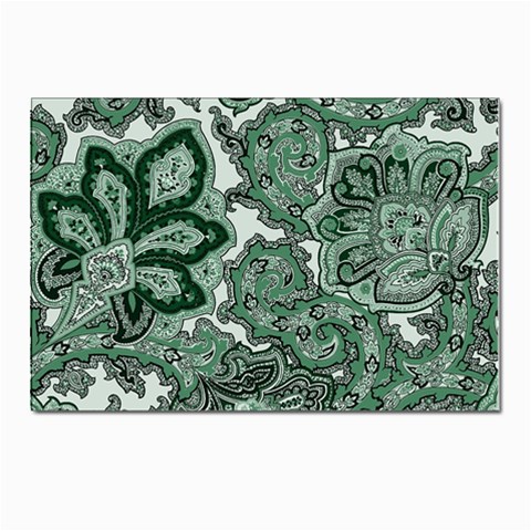 Green Ornament Texture, Green Flowers Retro Background Postcards 5  x 7  (Pkg of 10) from UrbanLoad.com Front