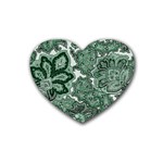 Green Ornament Texture, Green Flowers Retro Background Rubber Coaster (Heart)