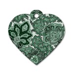 Green Ornament Texture, Green Flowers Retro Background Dog Tag Heart (Two Sides)