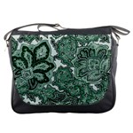 Green Ornament Texture, Green Flowers Retro Background Messenger Bag