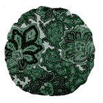 Green Ornament Texture, Green Flowers Retro Background Large 18  Premium Round Cushions