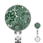 Green Ornament Texture, Green Flowers Retro Background Stainless Steel Nurses Watch