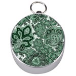 Green Ornament Texture, Green Flowers Retro Background Silver Compasses