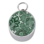 Green Ornament Texture, Green Flowers Retro Background Mini Silver Compasses