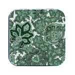Green Ornament Texture, Green Flowers Retro Background Square Metal Box (Black)