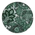 Green Ornament Texture, Green Flowers Retro Background Round Glass Fridge Magnet (4 pack)