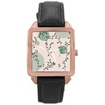 Plants Pattern Design Branches Branch Leaves Botanical Boho Bohemian Texture Drawing Circles Nature Rose Gold Leather Watch 