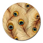 Vintage Peacock Feather Peacock Feather Pattern Background Nature Bird Nature Round Mousepad