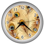 Vintage Peacock Feather Peacock Feather Pattern Background Nature Bird Nature Wall Clock (Silver)
